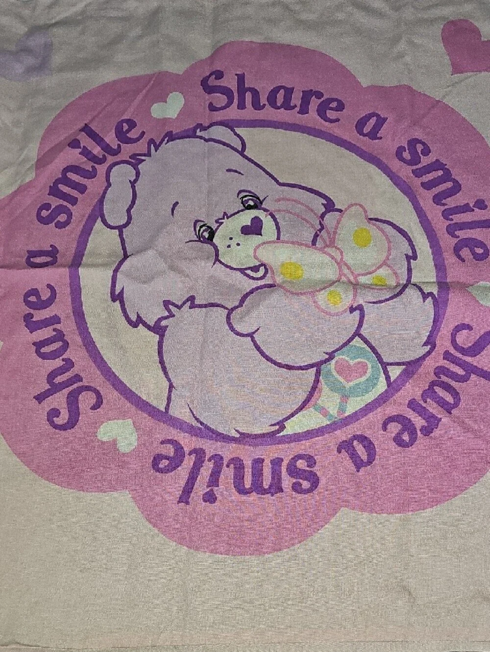 Care Bears Vintage Pink and Purple Striped Twin Doublesided Pillowcase